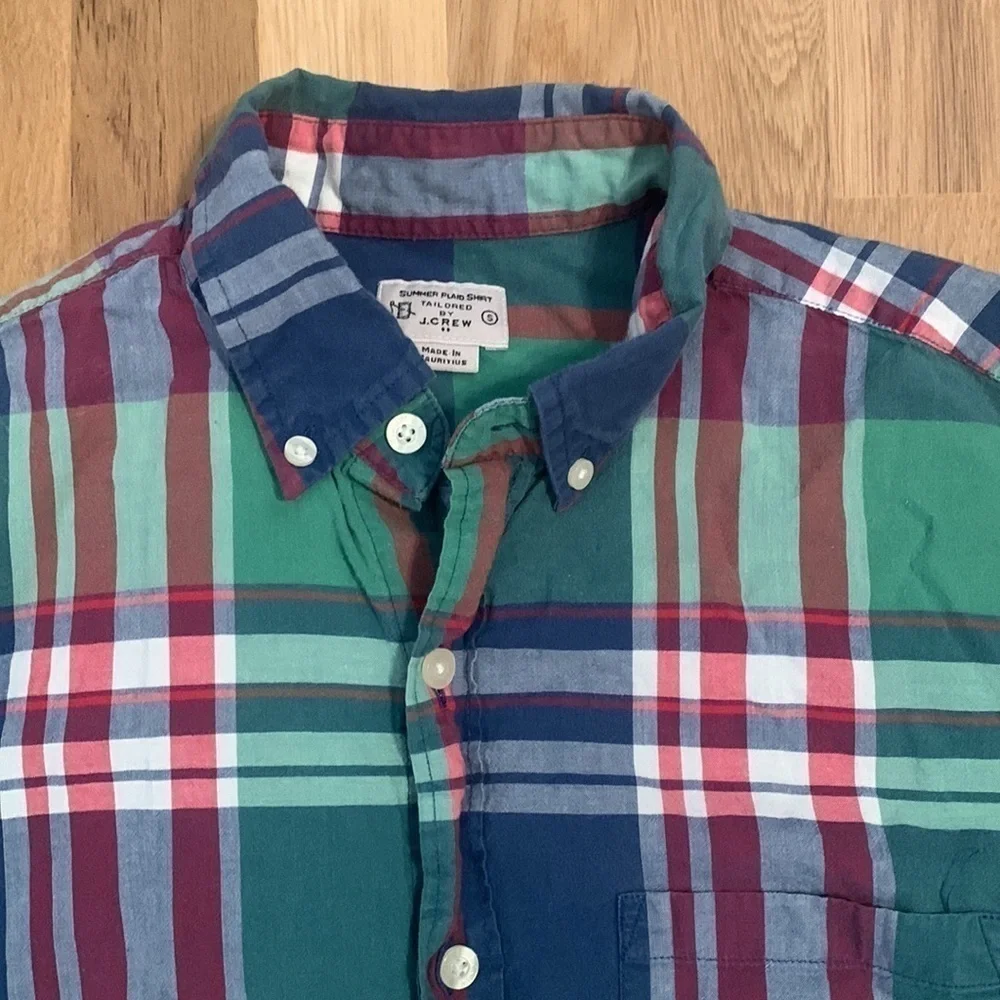 J. Crew Tailored Summer Plaid Button Down Shirt Red/Green/Blue/White Men’s S